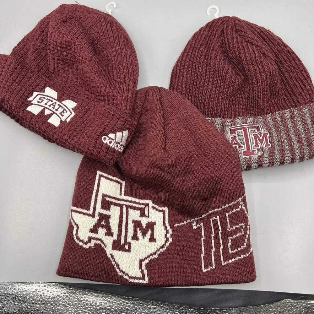 Lot of 3 Texas A&M Aggies Hat Youth Red Adidas Cuffed Beanie‎ Cap New Adult